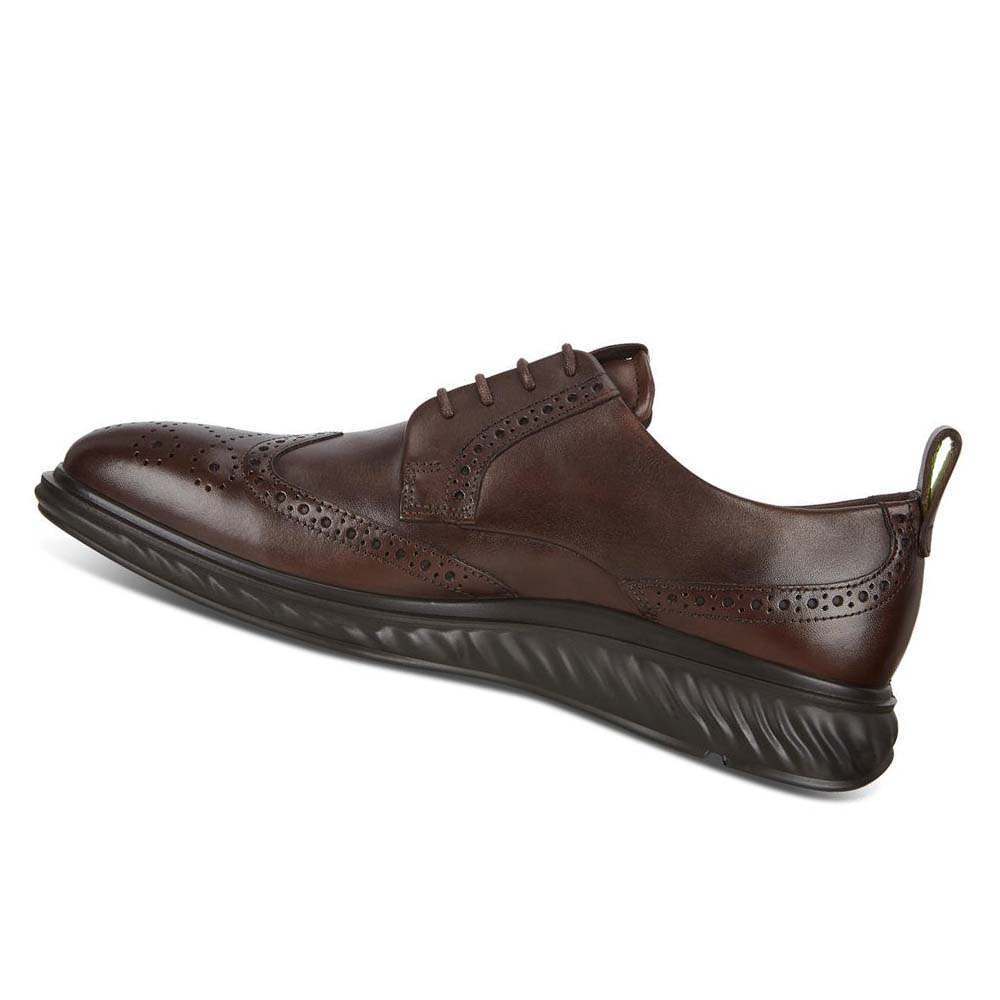 Men's Ecco St.1 Hybrid Lite Wingtip Brogue Dress Shoes Brown | USA 530EBC